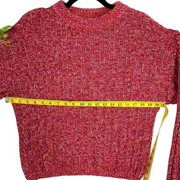 Chunky Cable Knit Pinks Reds Speckled Oversized Comfy Crew Neck Sweater Size XS - Picture 11 of 12